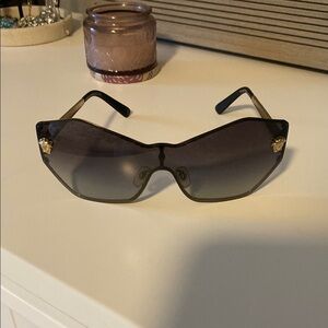 Versace Black Shield Sunglasses with Elegant Metallic Accents